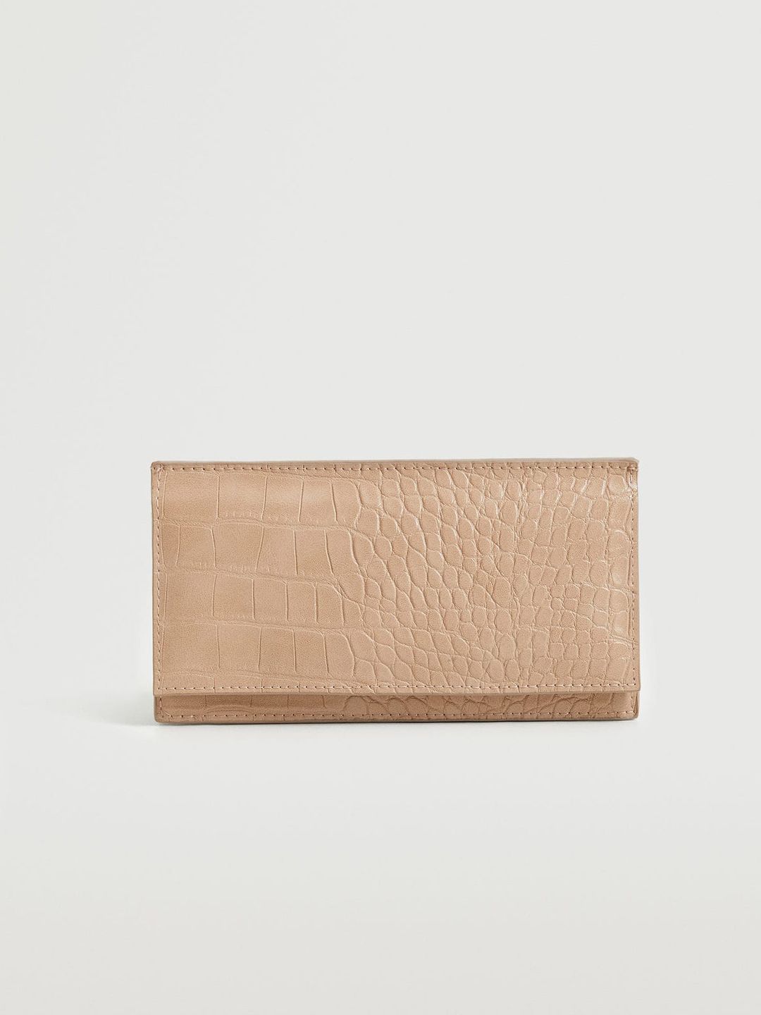 MANGO Women Beige Croc Textured Envelope Wallet Price in India