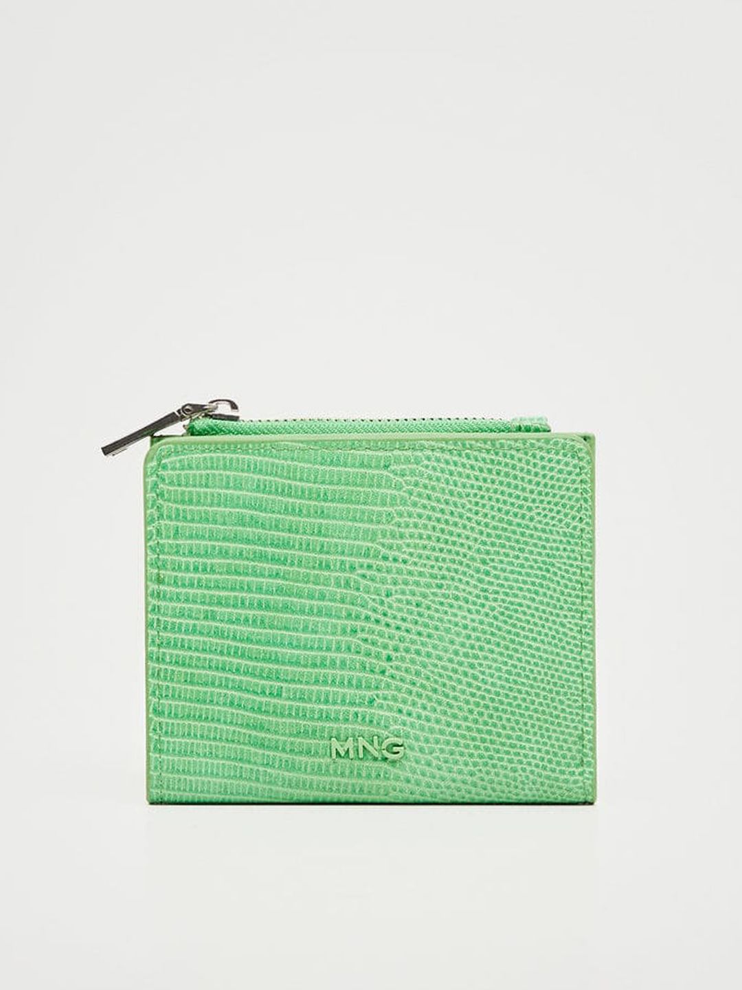 MANGO Women Green Croc Textured Two Fold Wallet Price in India