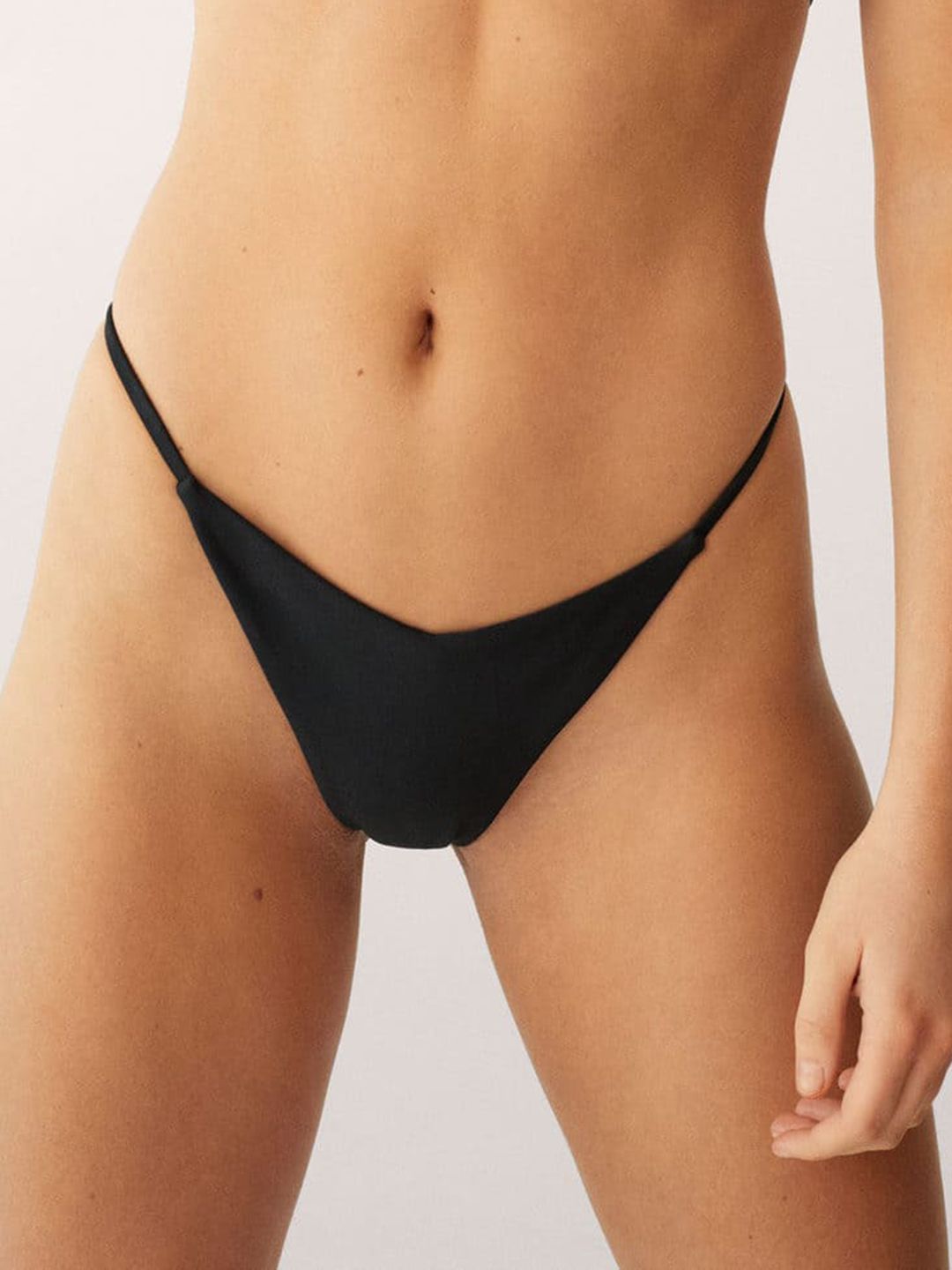 MANGO Women Black Solid Bikini Thong Price in India
