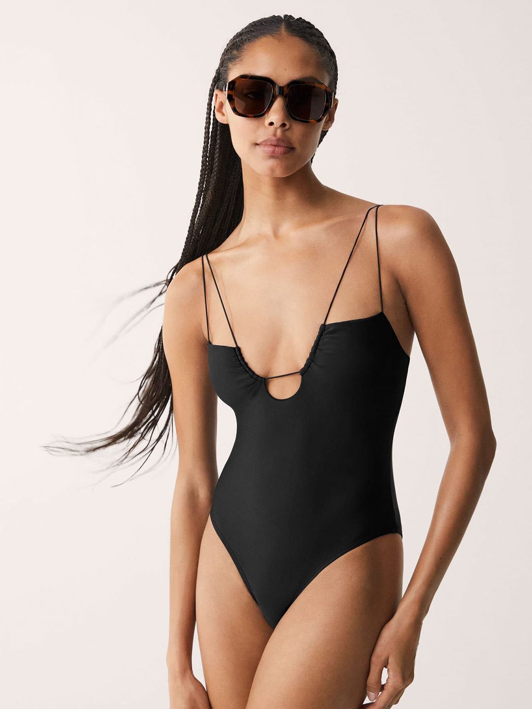 MANGO Women Black Solid Shoulder Strap Monokini Price in India