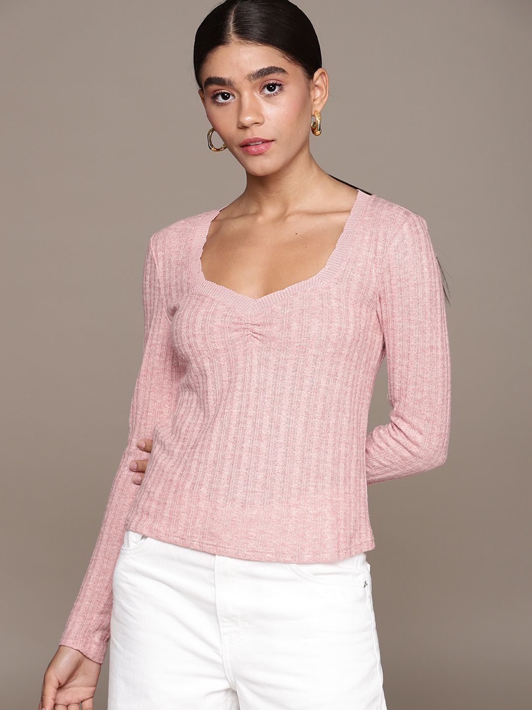 MANGO Women Pink Cable Knit Pullover Price in India