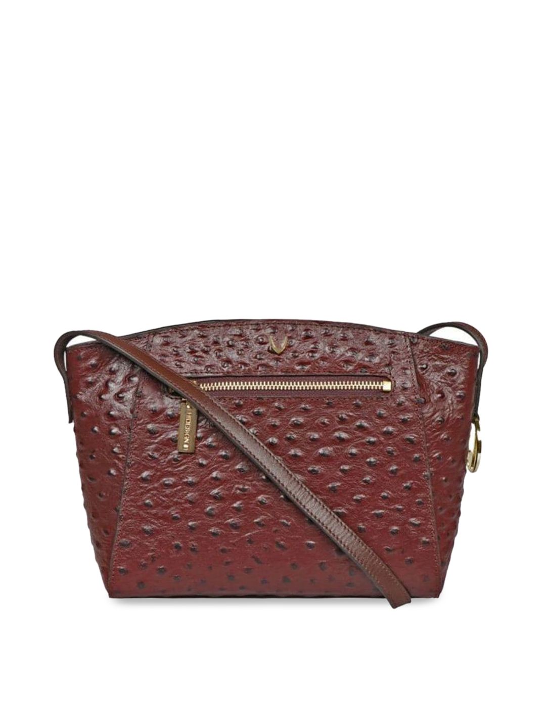 Hidesign Brown Textured Leather Structured Sling Bag with Cut Work Price in India