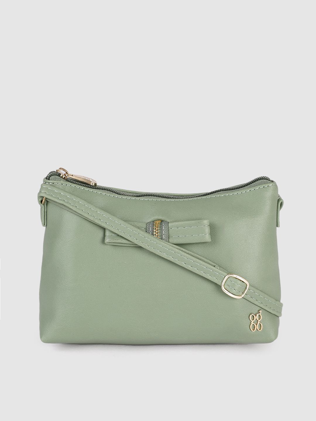Baggit Sage Green Solid Structured Sling Bag with Bow Detail Price in India