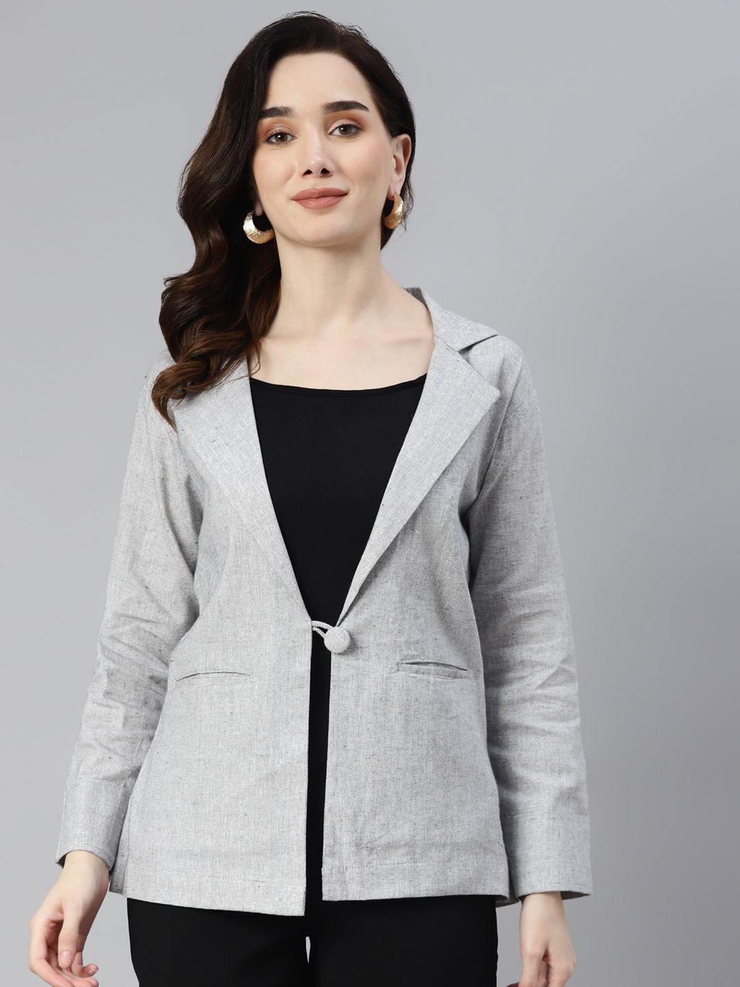 SHADES Women Grey Melange Solid Single Blazer Price in India