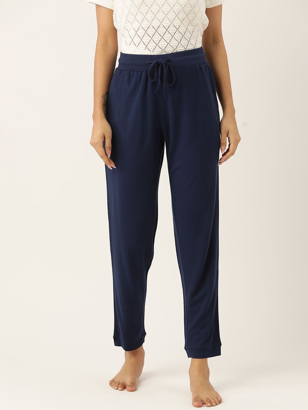 ETC Women Navy Blue Solid Lounge Pant Price in India