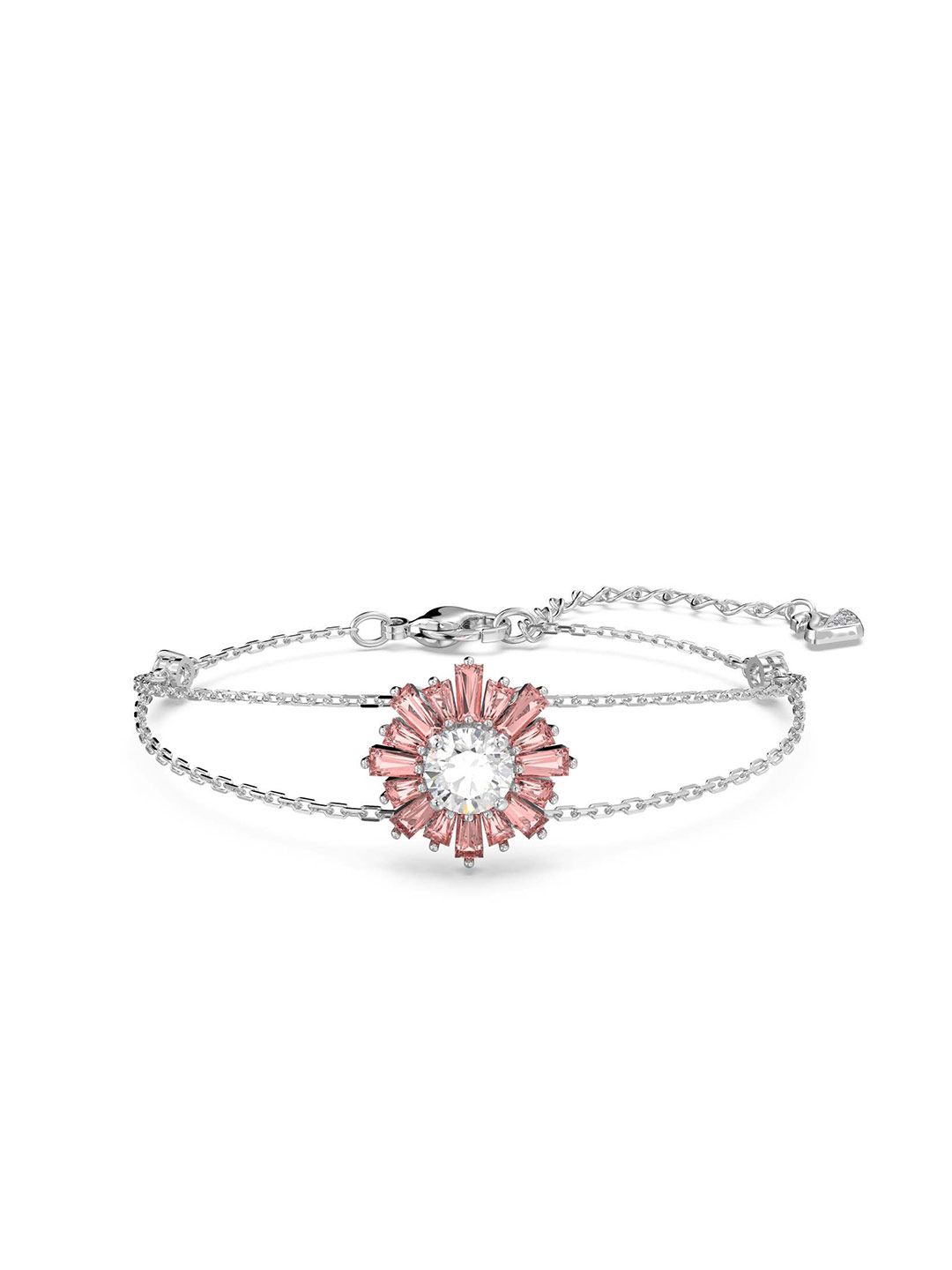 SWAROVSKI Women Silver-Toned & Pink Crystals Rhodium-Plated Multistrand Bracelet Price in India