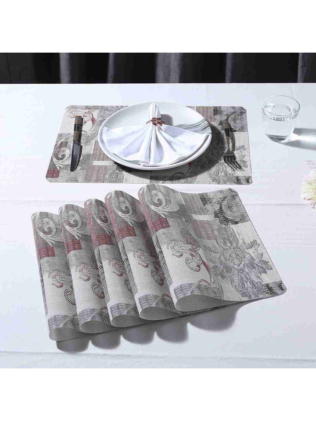 Wonderchef Set of 6 Grey Abstract Printed Valentina Table Placemat Price in India