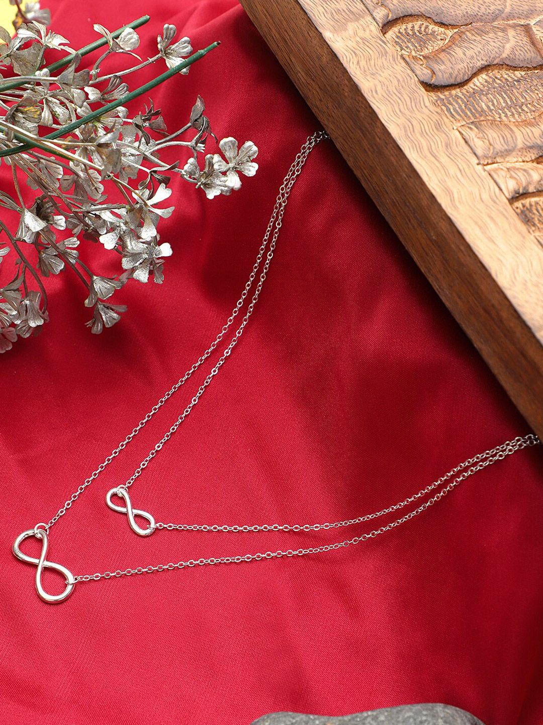 KACY Silver-Plated Double Layered Silver Lucky Infinity Necklace Price in India