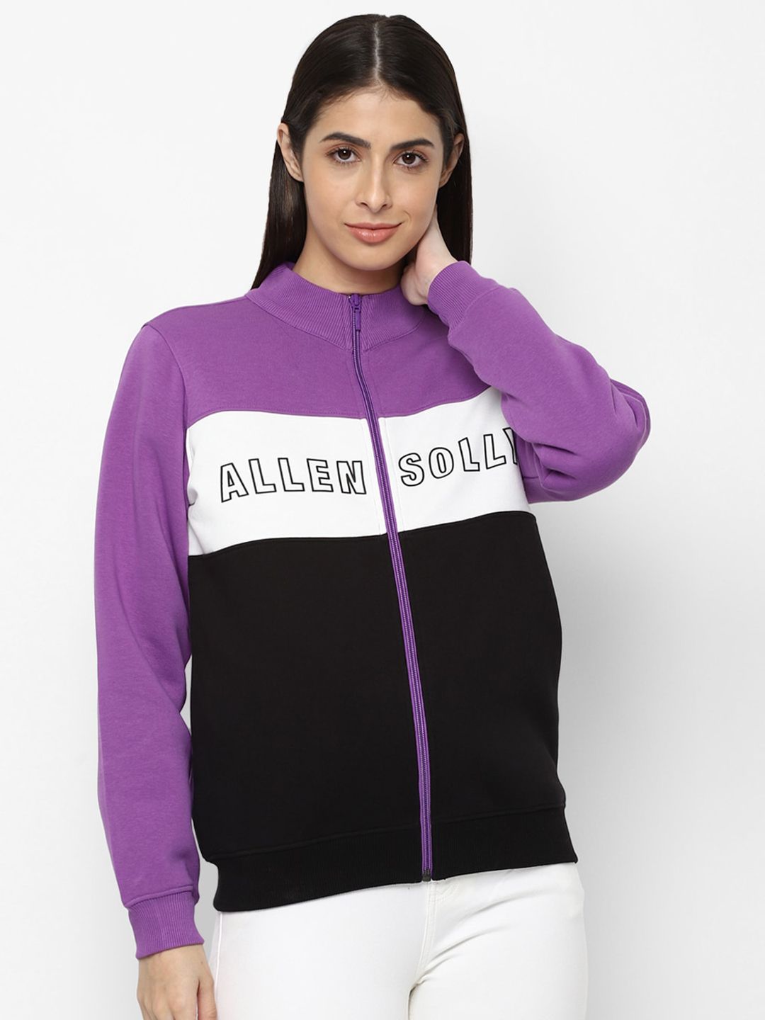 Allen Solly Woman Women Black Colourblocked Sweatshirt Price in India