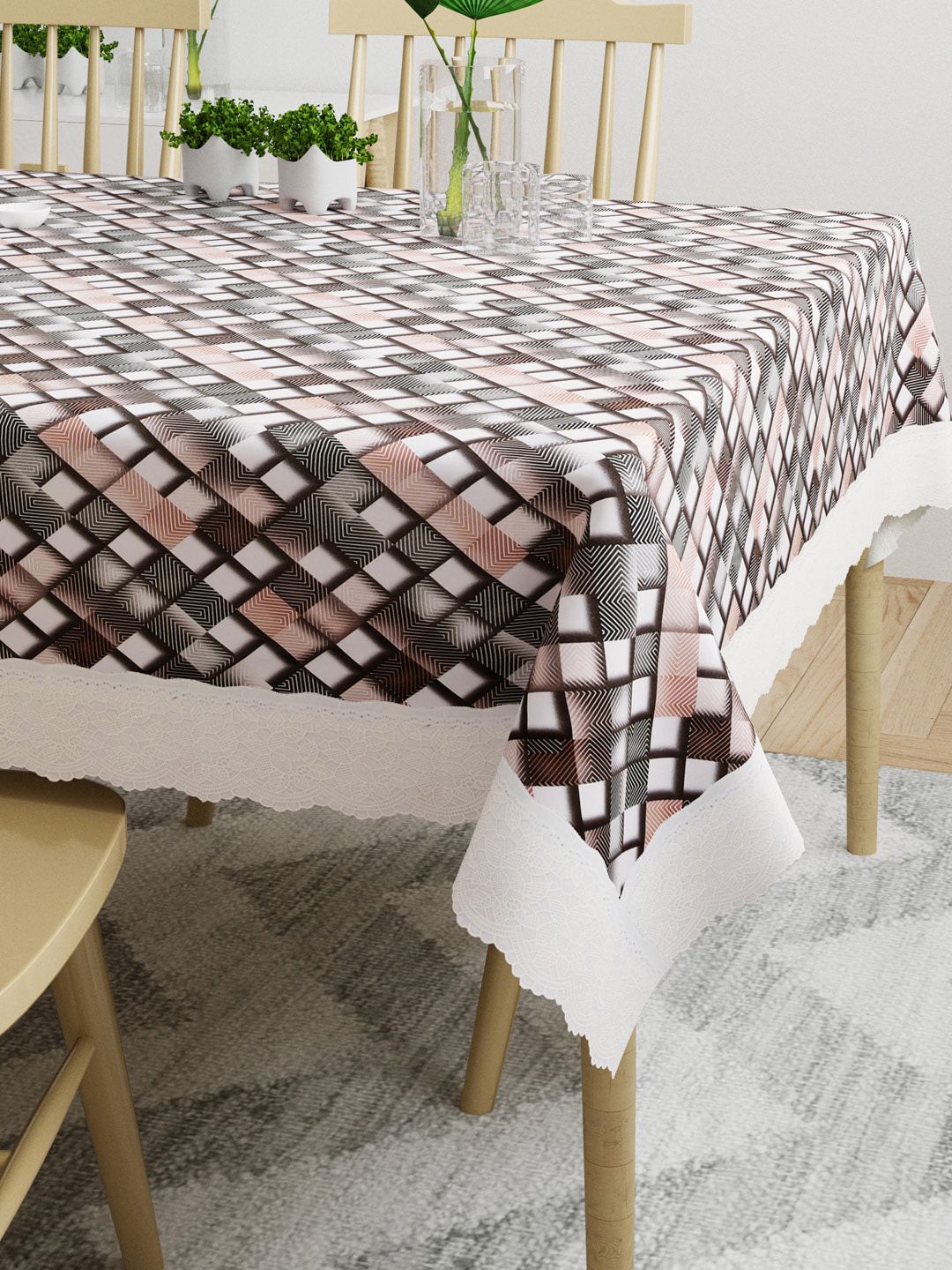 DREAM WEAVERZ Multi-Color Checked 4 Seater Dining Table Cover Price in India