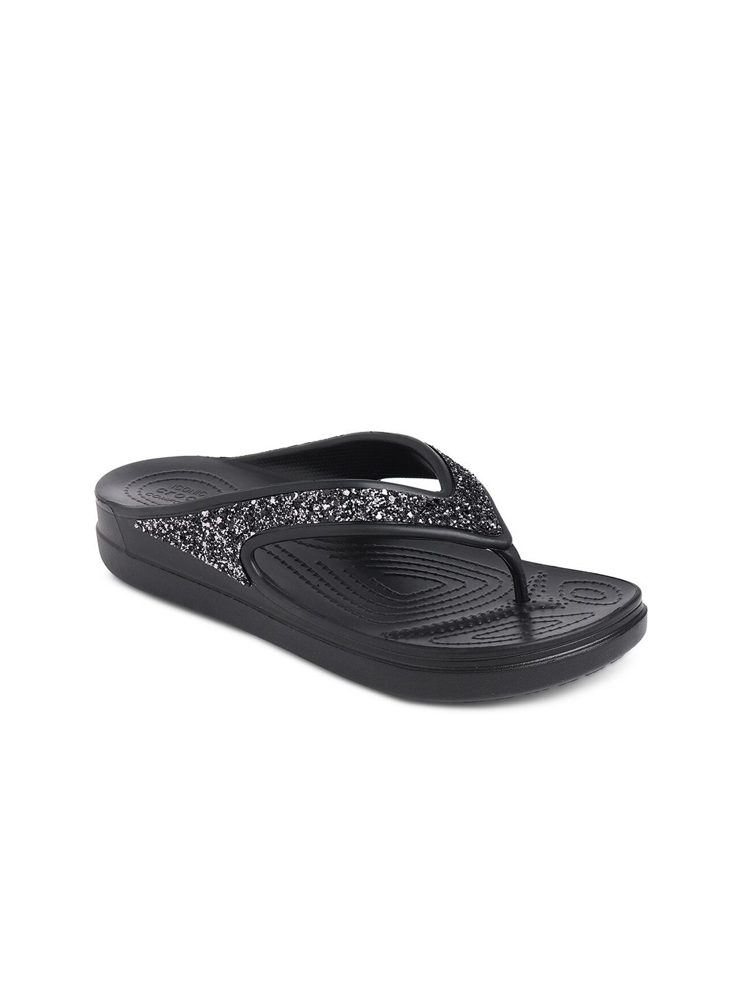 Crocs Women Black Embellished Croslite Thong Flip-Flops Price in India