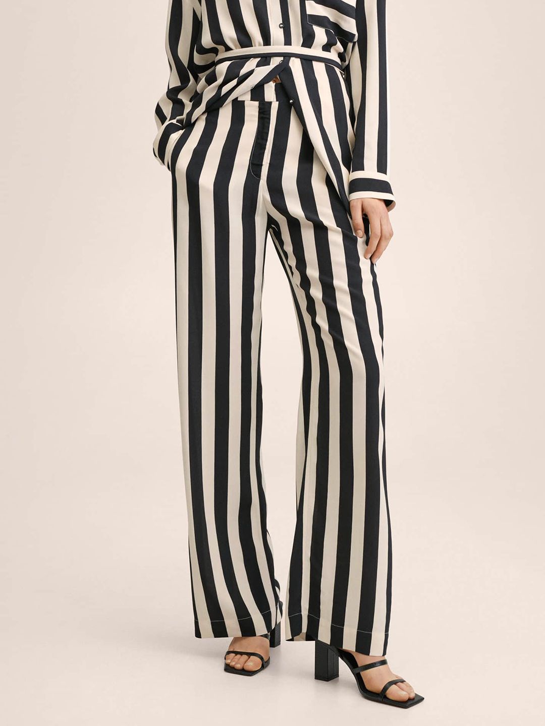 MANGO Women Black Striped Trousers Price in India