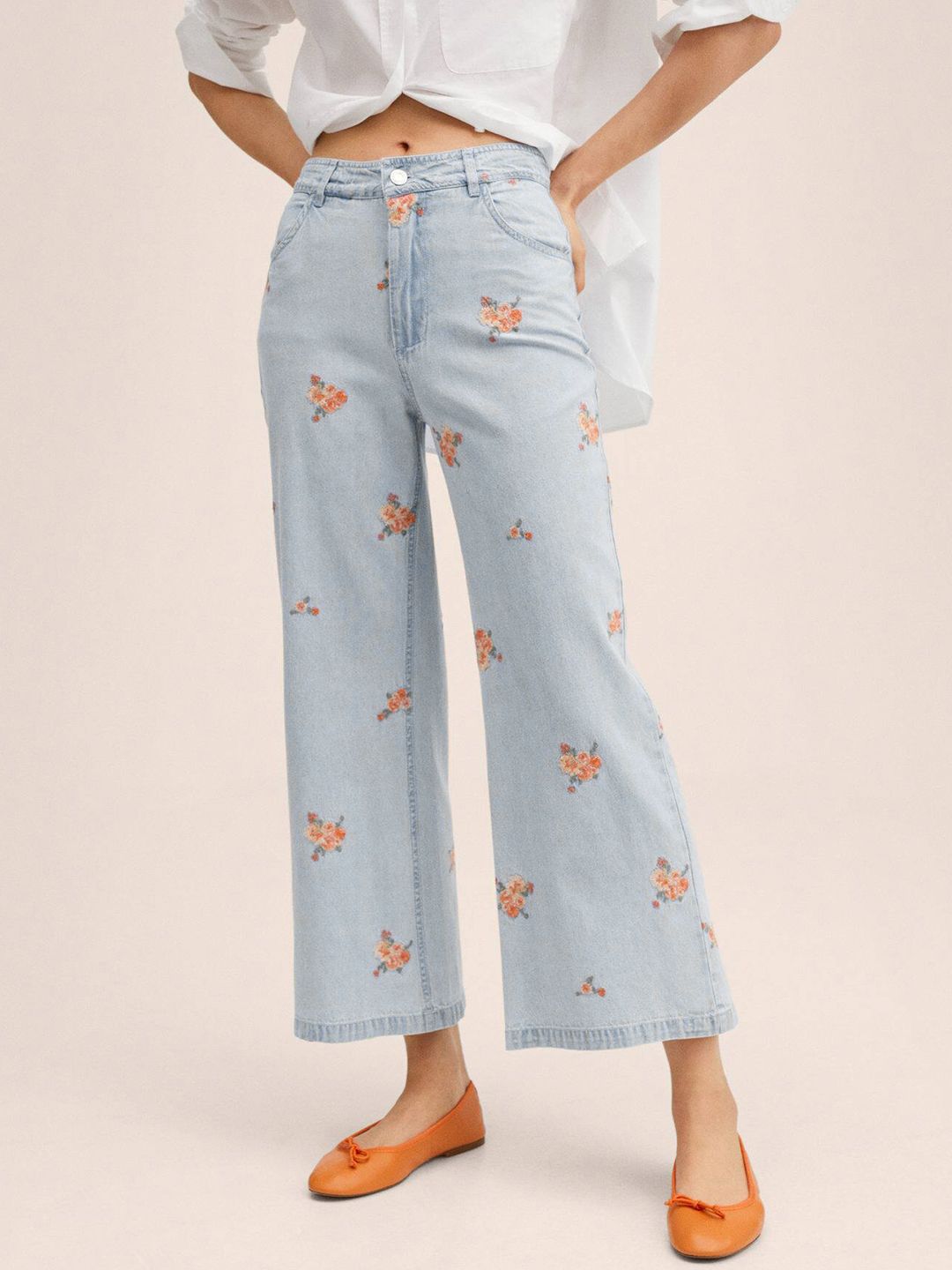 MANGO Women Blue Flared Embroidered Jeans Price in India