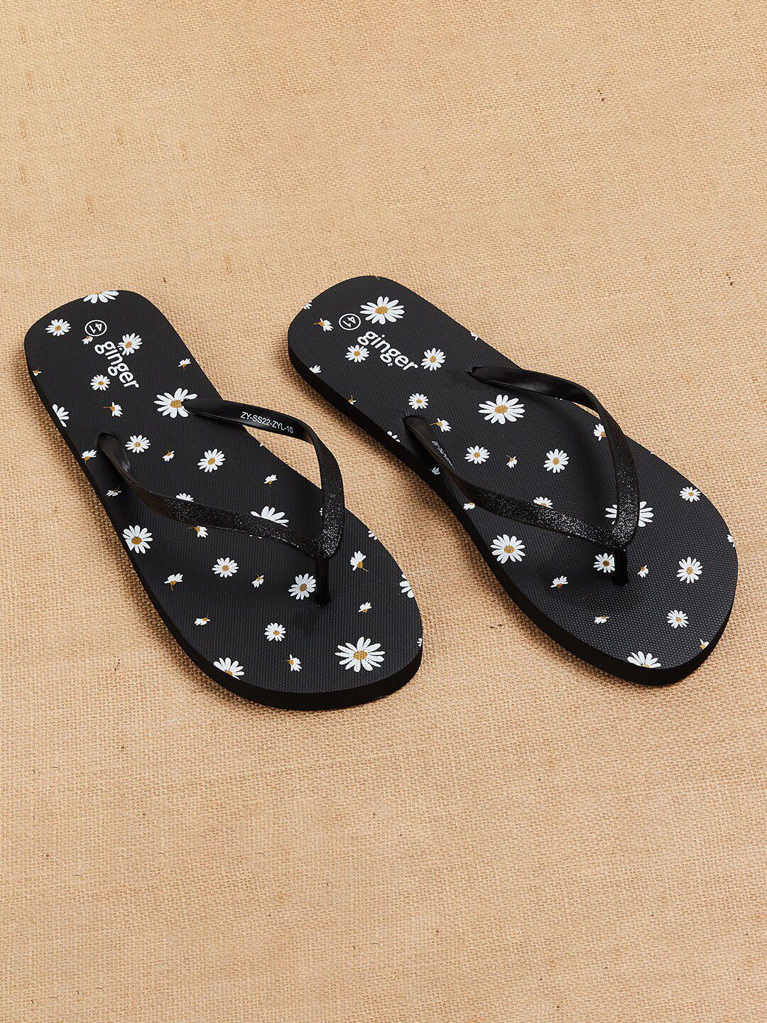 Ginger by Lifestyle Women Black & White Printed Rubber Thong Flip-Flops Price in India