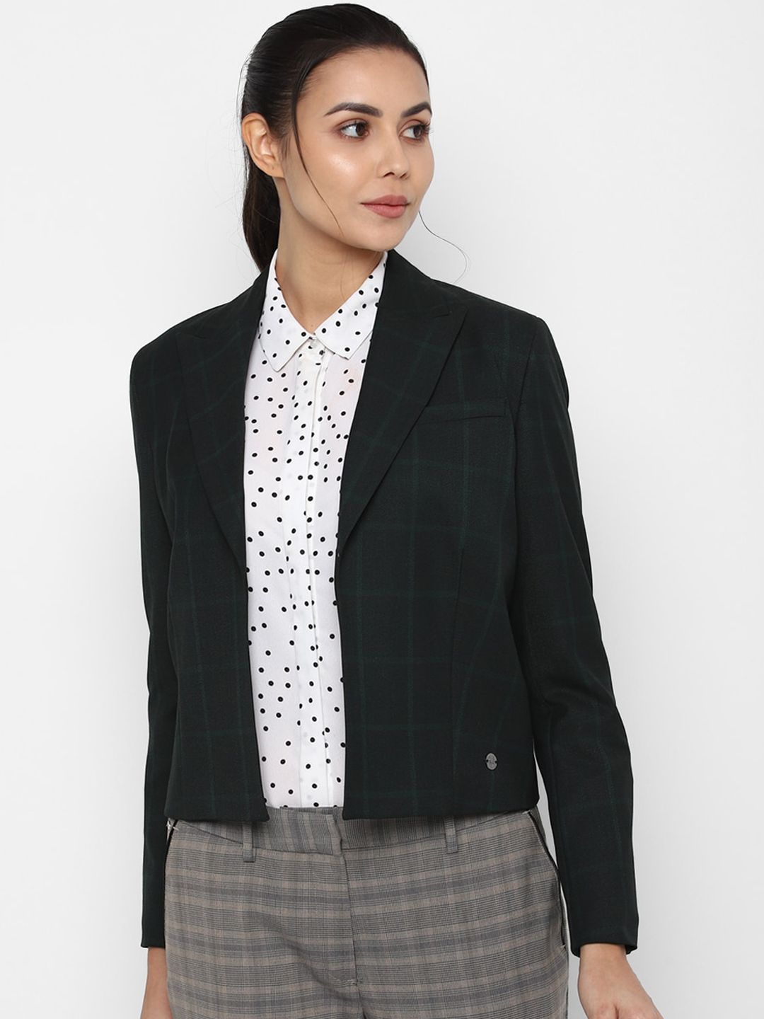 Allen Solly Woman Women Black Geometric Checked Tailored Fit Blazer Price in India