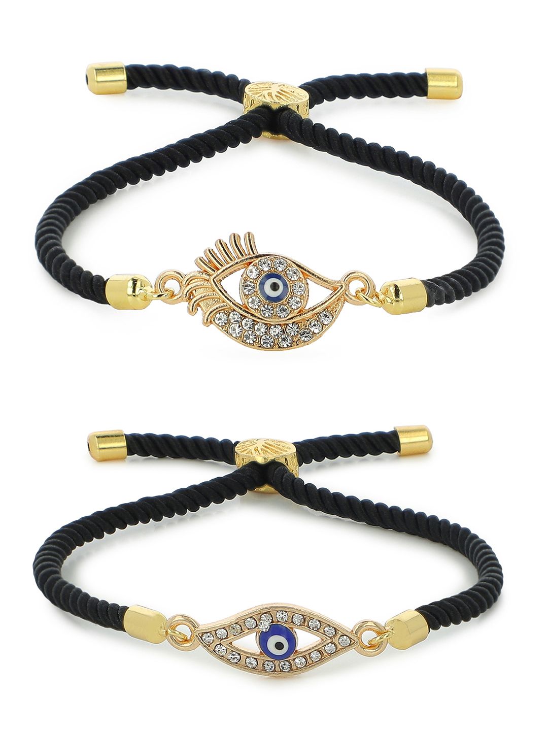 EL REGALO Unisex Pack of 2 Black & Gold-Toned Wraparound Bracelet Price in India