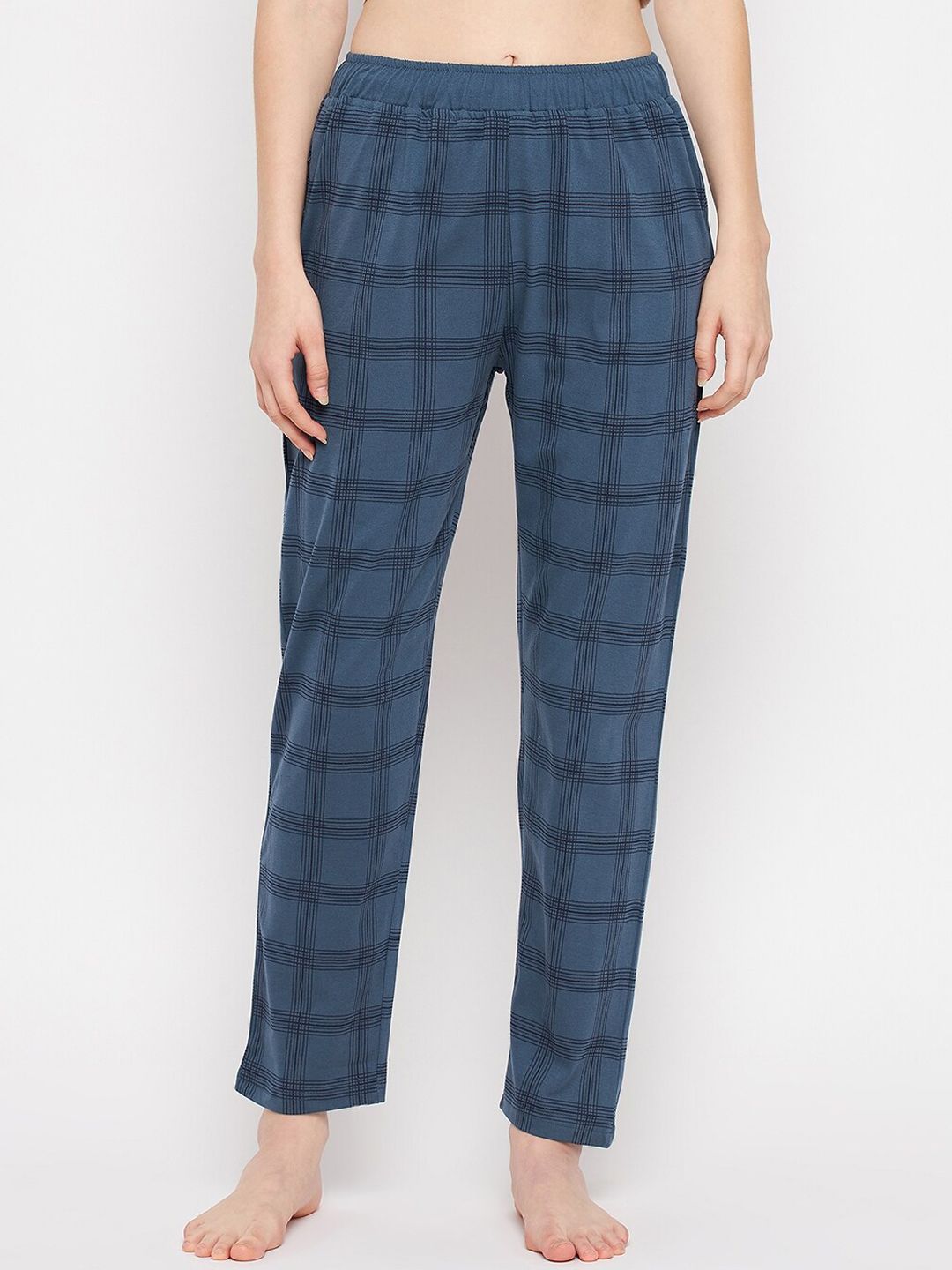 Okane Women Blue Checked Lounge Pant Price in India