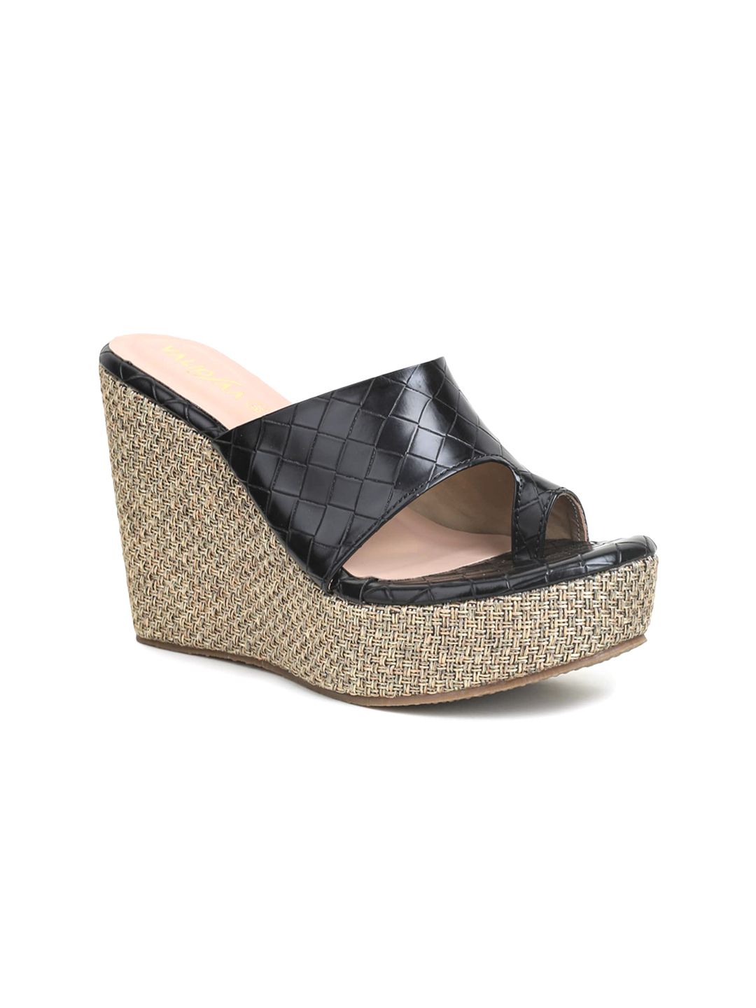 VALIOSAA Women Black Textured Platform Heels Price in India