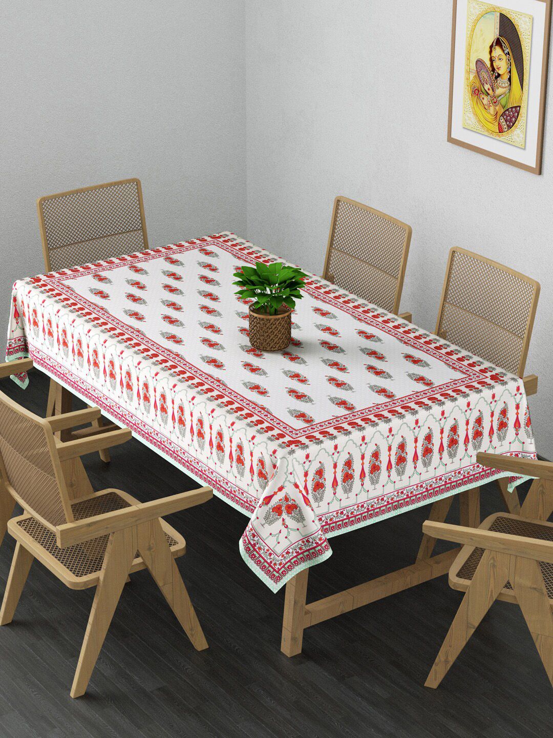 Gulaab Jaipur Red & White Floral Printed 6 Seater Table Cover Price in India