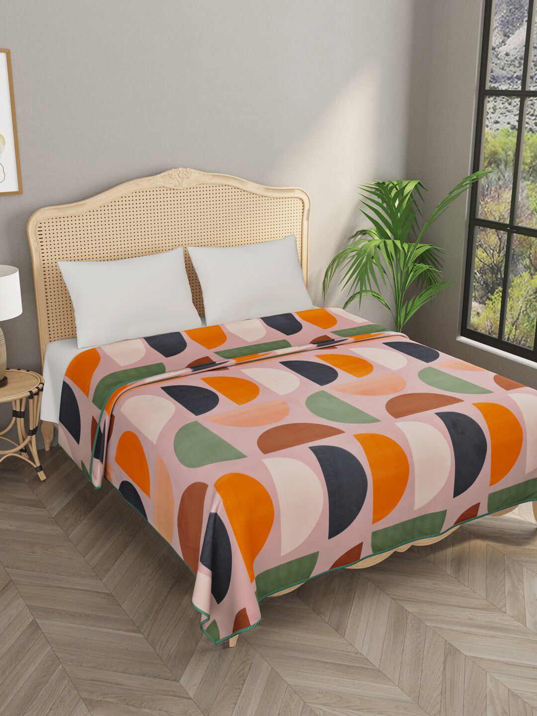 Gulaab Jaipur Orange & Pink Printed 350 GSM Double Bed Reversible Dohar Price in India