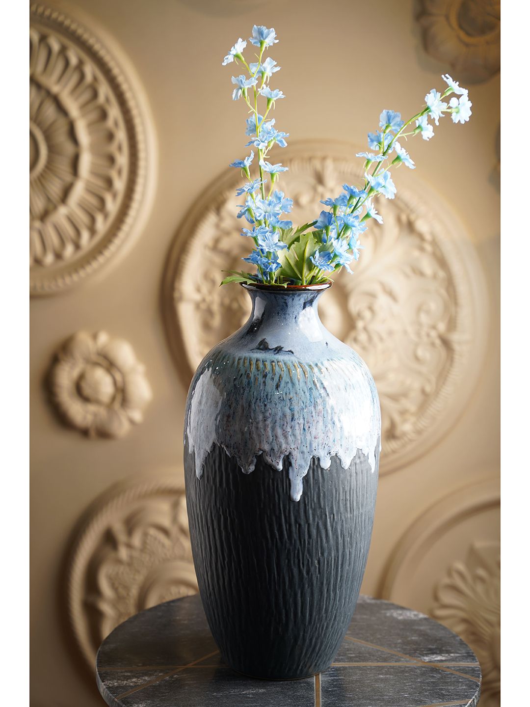 Folkstorys Grey Textured Ceramic Table Vase Price in India