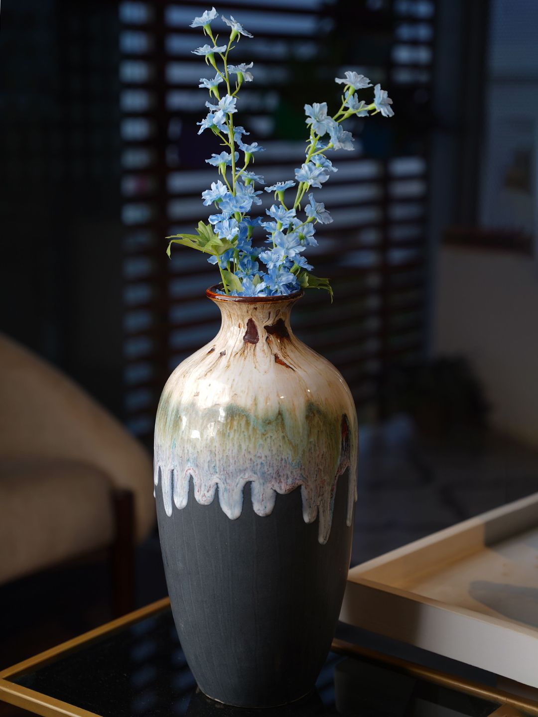 Folkstorys Grey & White Printed Ceramic Table vase Price in India