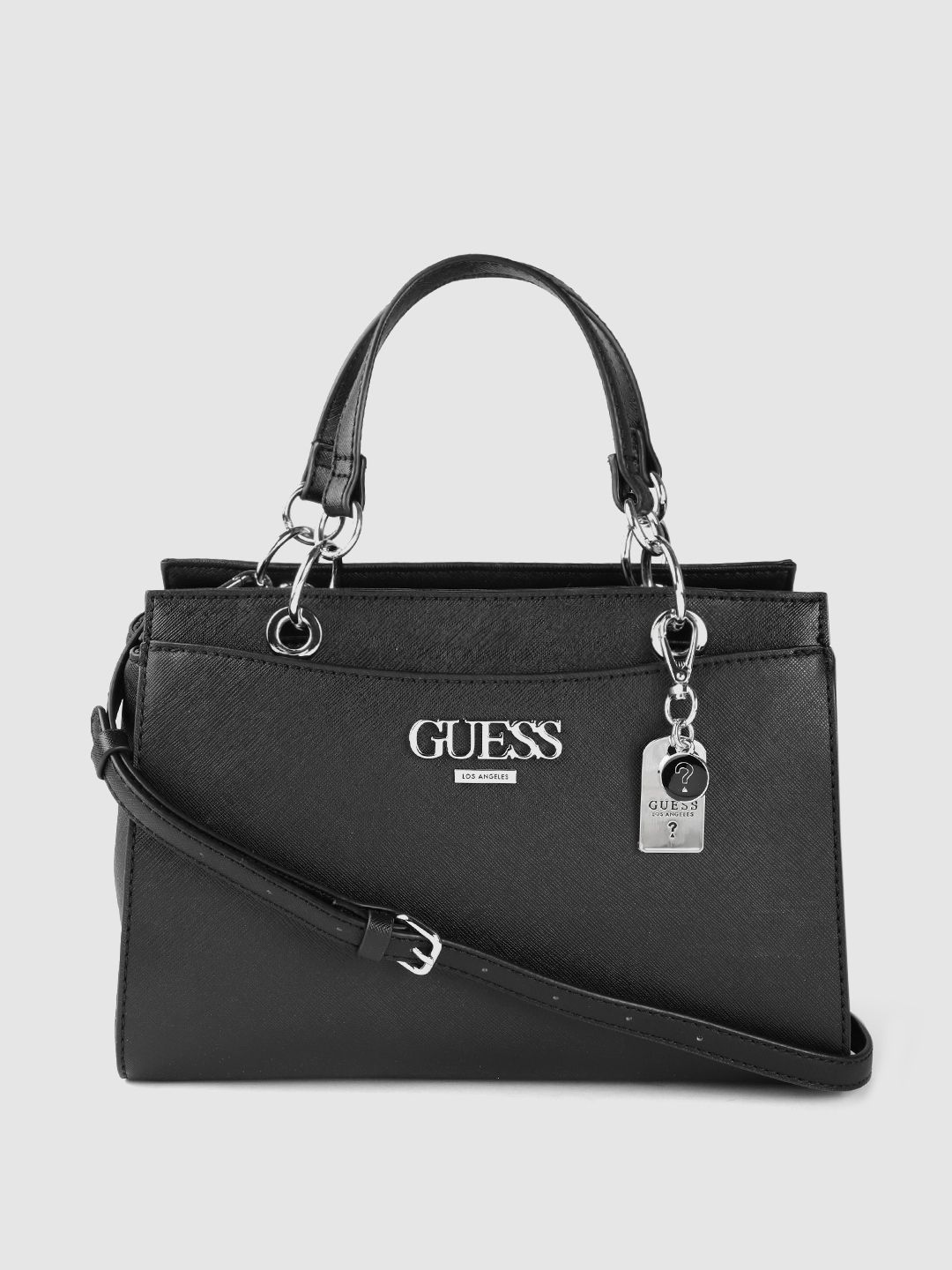 GUESS Black Solid Structured Handheld Bag Price in India
