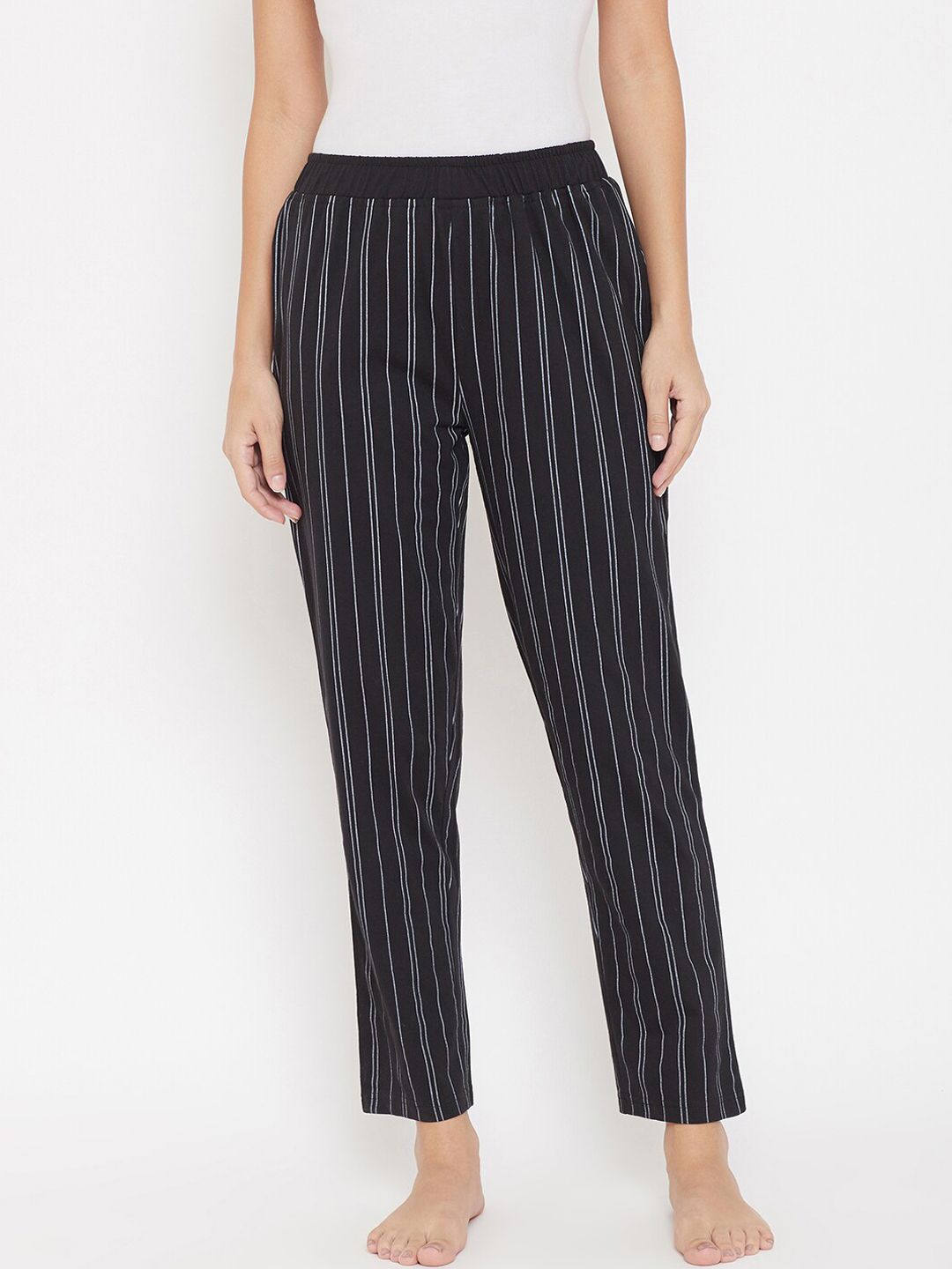 Okane Women Black & White Striped Cotton Lounge Pants Price in India