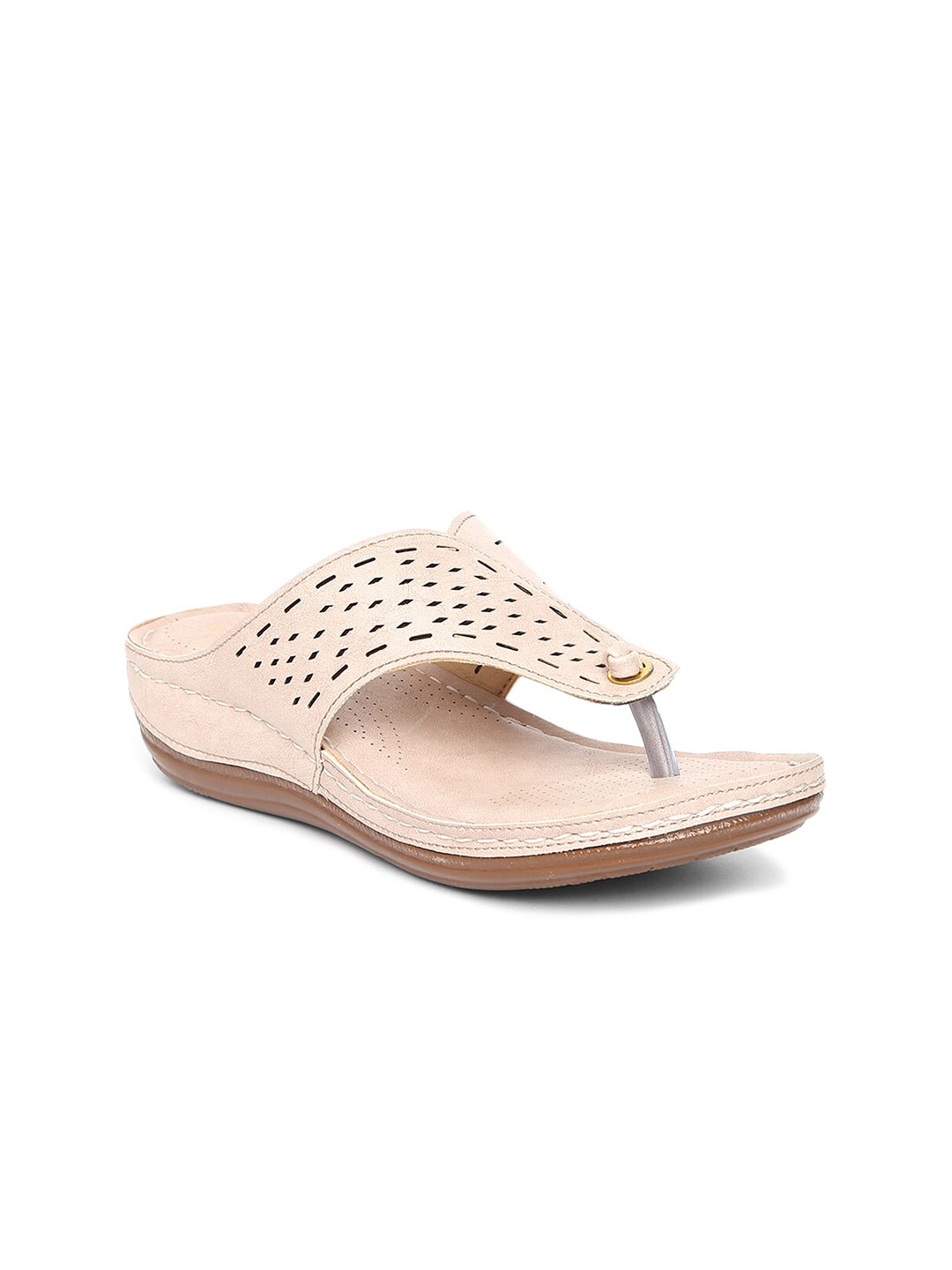 EVERLY Women Pink Textured Open Toe Flats with Laser Cuts Price in India