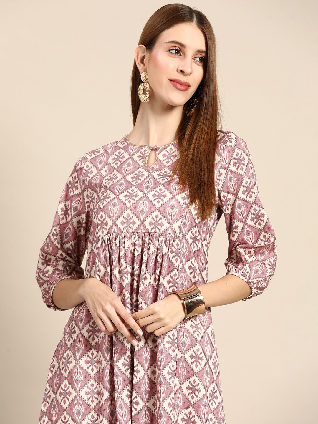 Anouk Women Purple & White Ethnic Motifs Printed Kurta Price in India