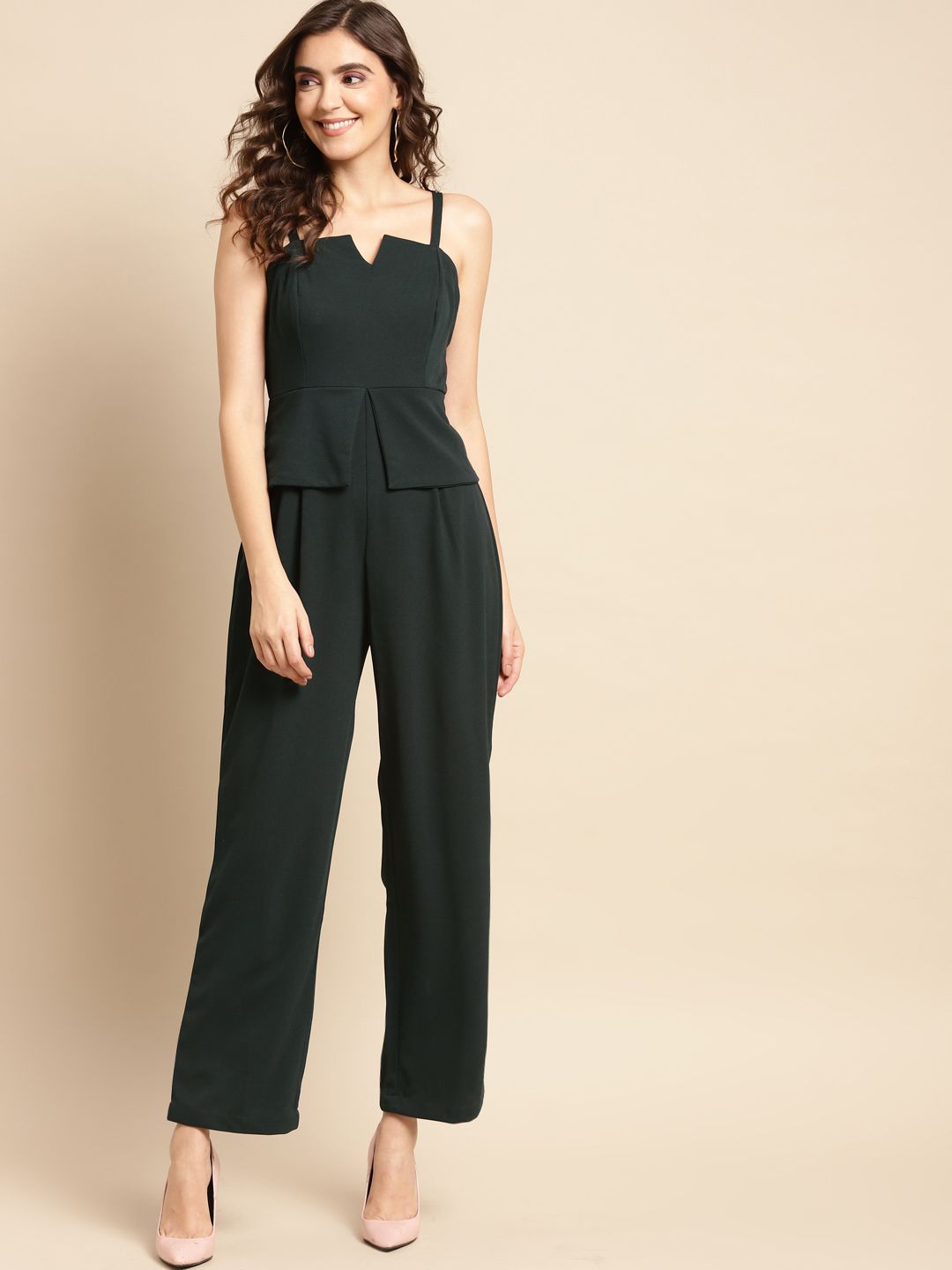 WoowZerz Women Green Solid Basic Jumpsuit Price in India