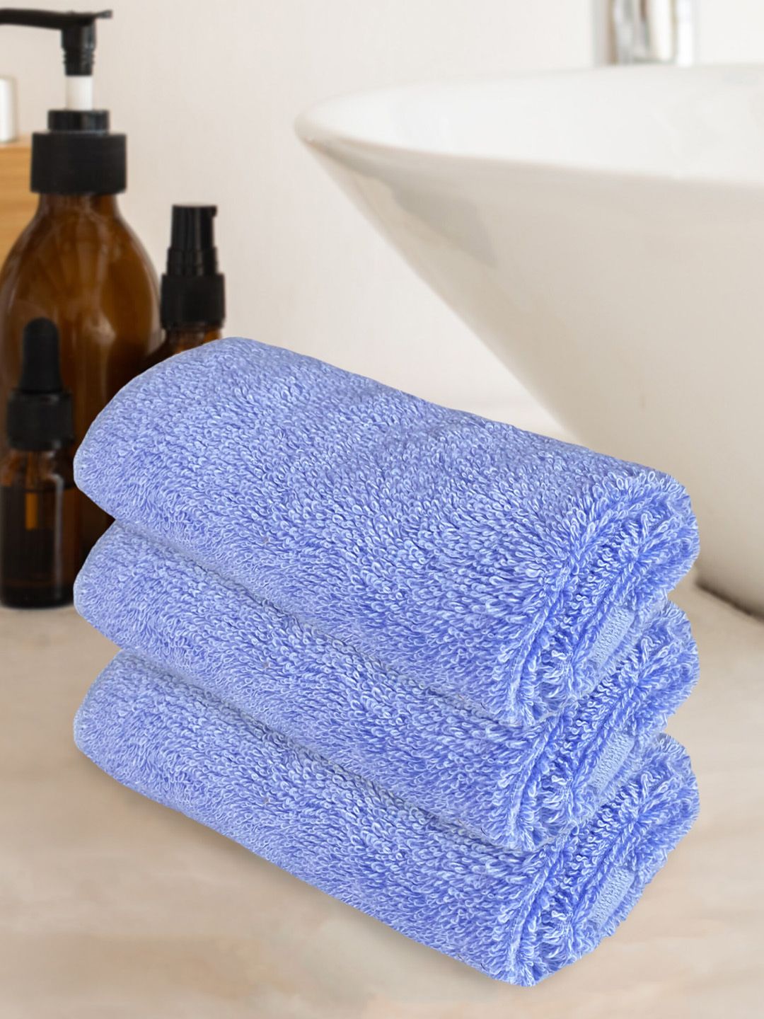 Heelium Set of 3 Blue Solid 600 GSM Face Towels Price in India