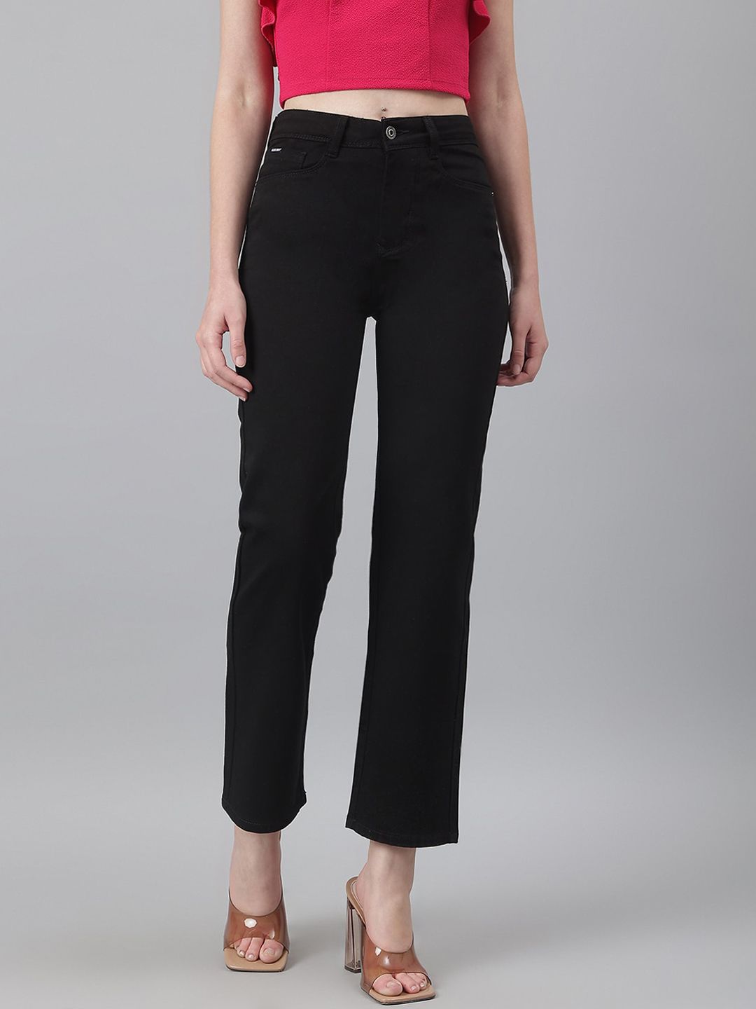 Code 61 Women Black Wide Leg High-Rise Stretchable Jeans Price in India