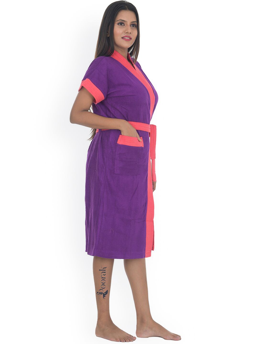 POORAK Women Purple Solid Bath Robe Price in India