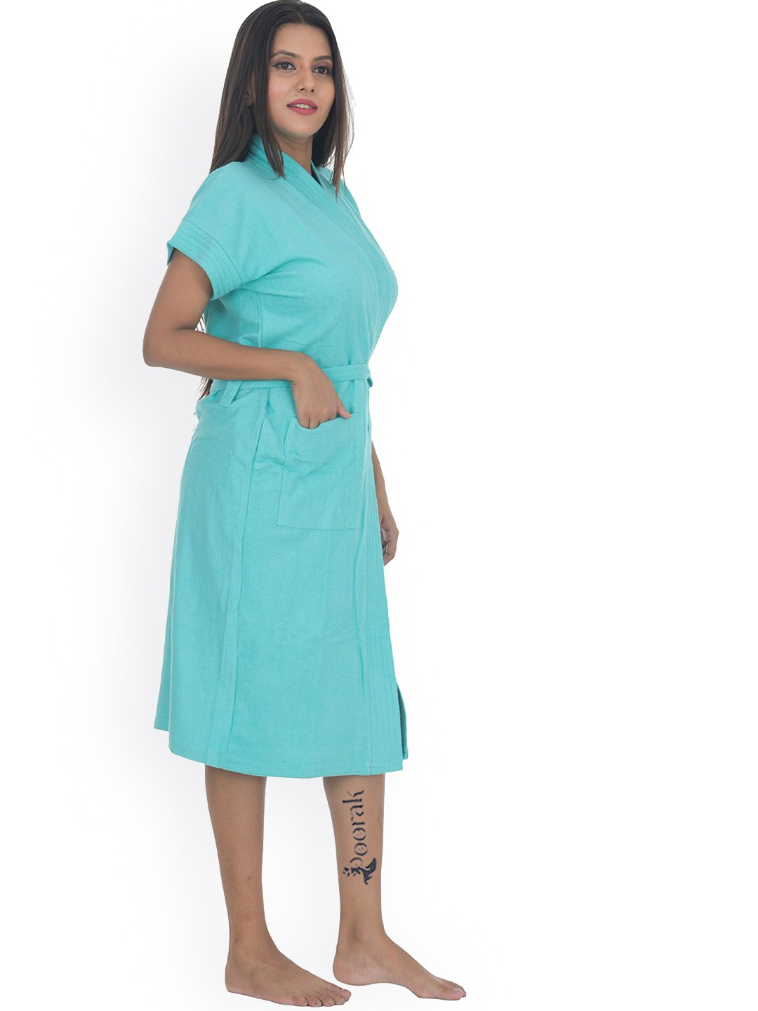 POORAK Light Blue Solid Terry Cotton Bath Robe Price in India