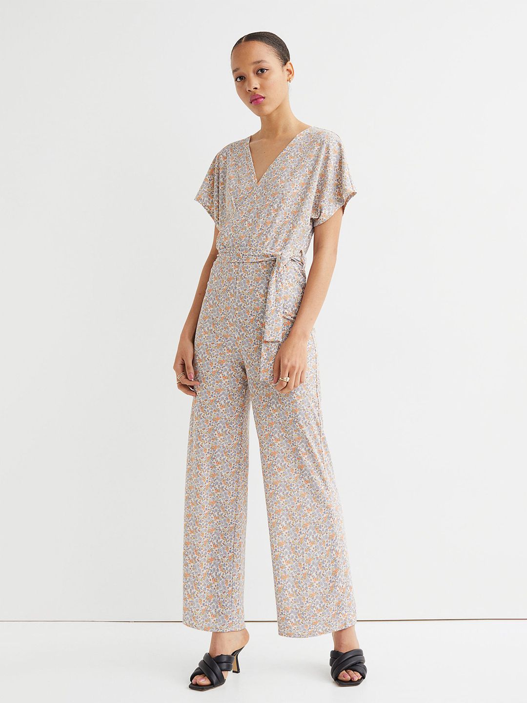 H&M Women Multicolored Floral Printed V-neck Jumpsuit Price in India