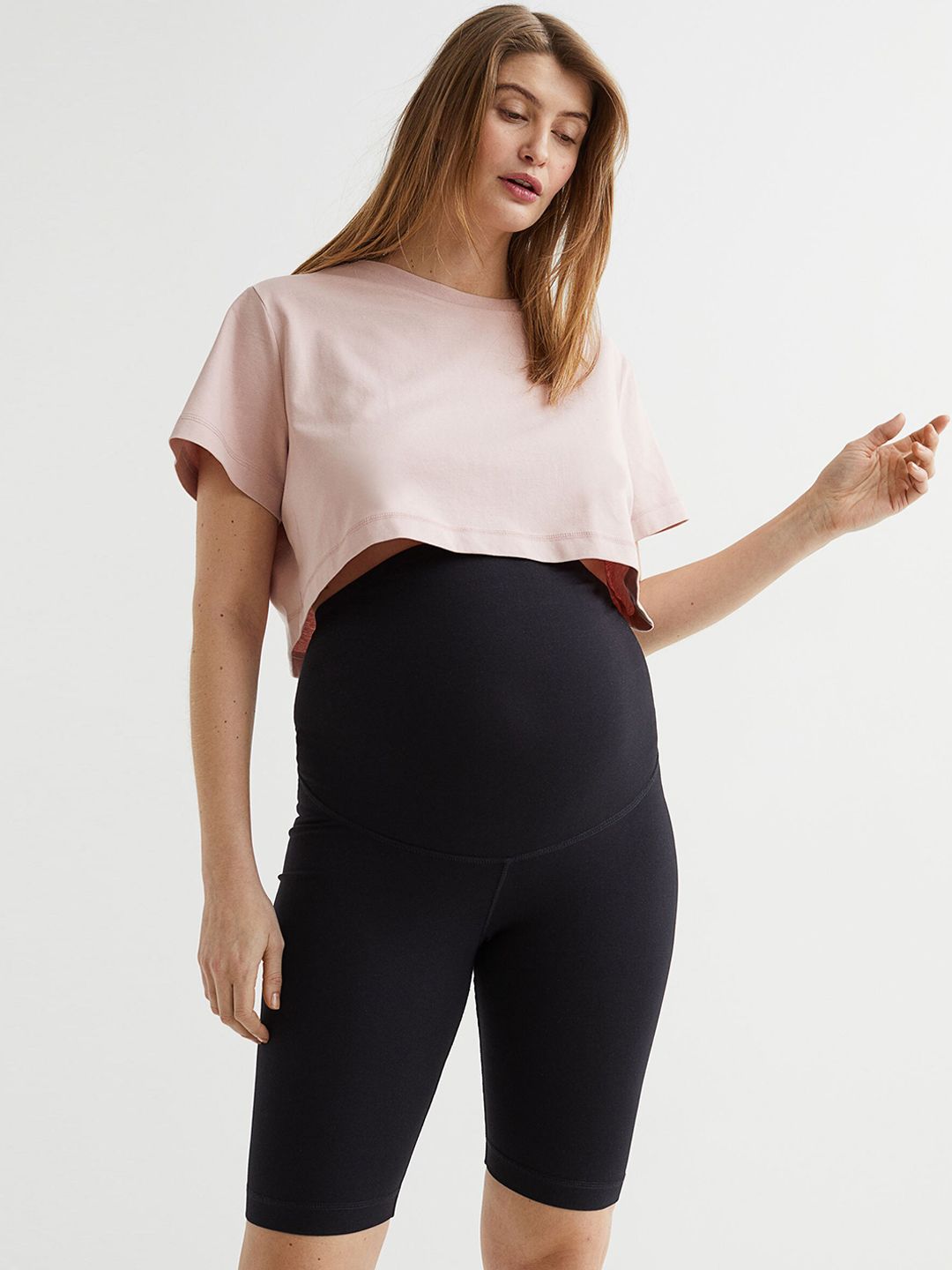 H&M Women Black & Pink MAMA 2-Piece Maternity T-shirt And Cycling Shorts Set