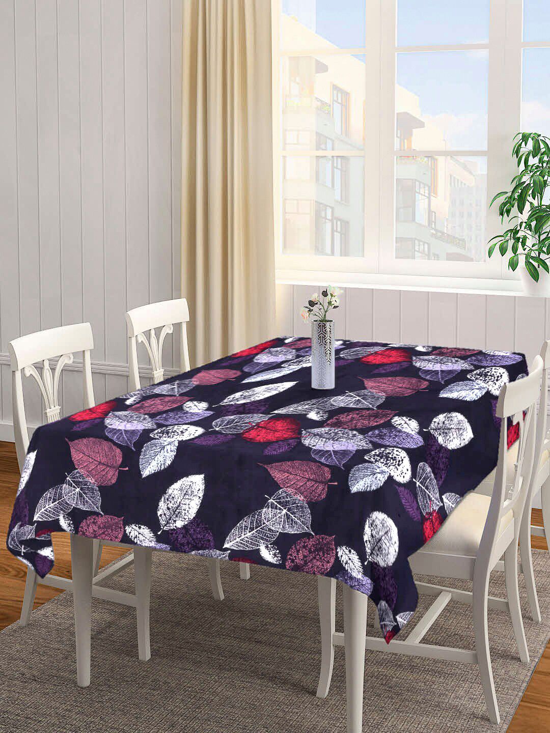 Arrabi Black & Red Leaf Printed 6 Seater Rectangle Table Cover Price in India