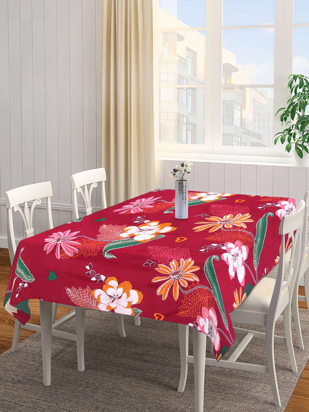 Arrabi Red Floral Printed 8-Seater Rectangle Table Cover Price in India