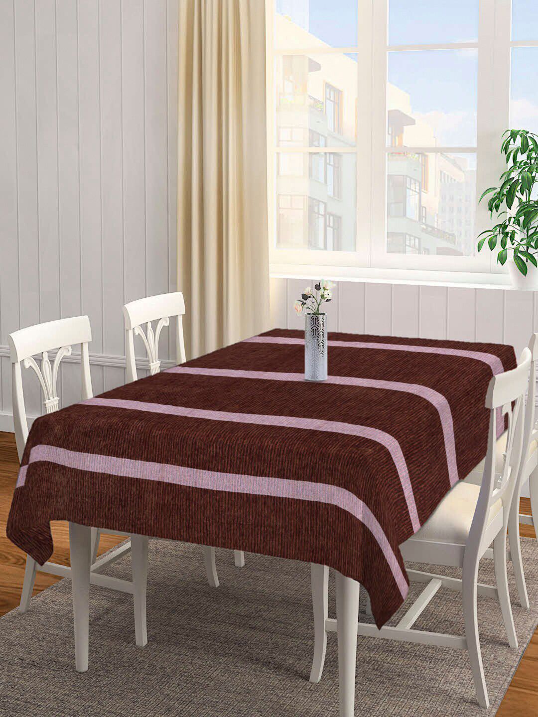 Arrabi Unisex Brown Striped 8 Seater Rectangle Table Covers Price in India