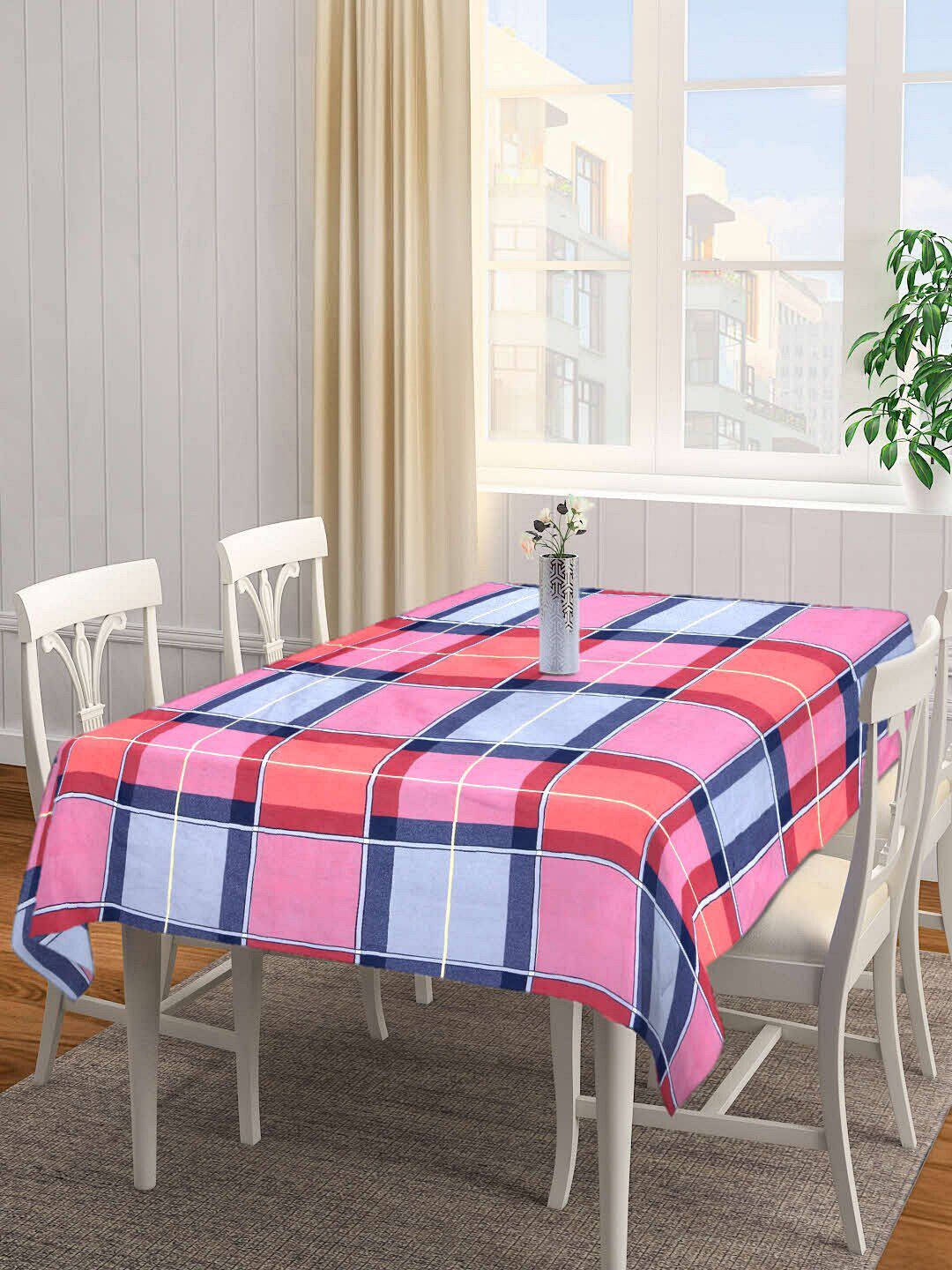 Arrabi Pink & Blue Checked 8 Seater Rectangular Table Covers Price in India