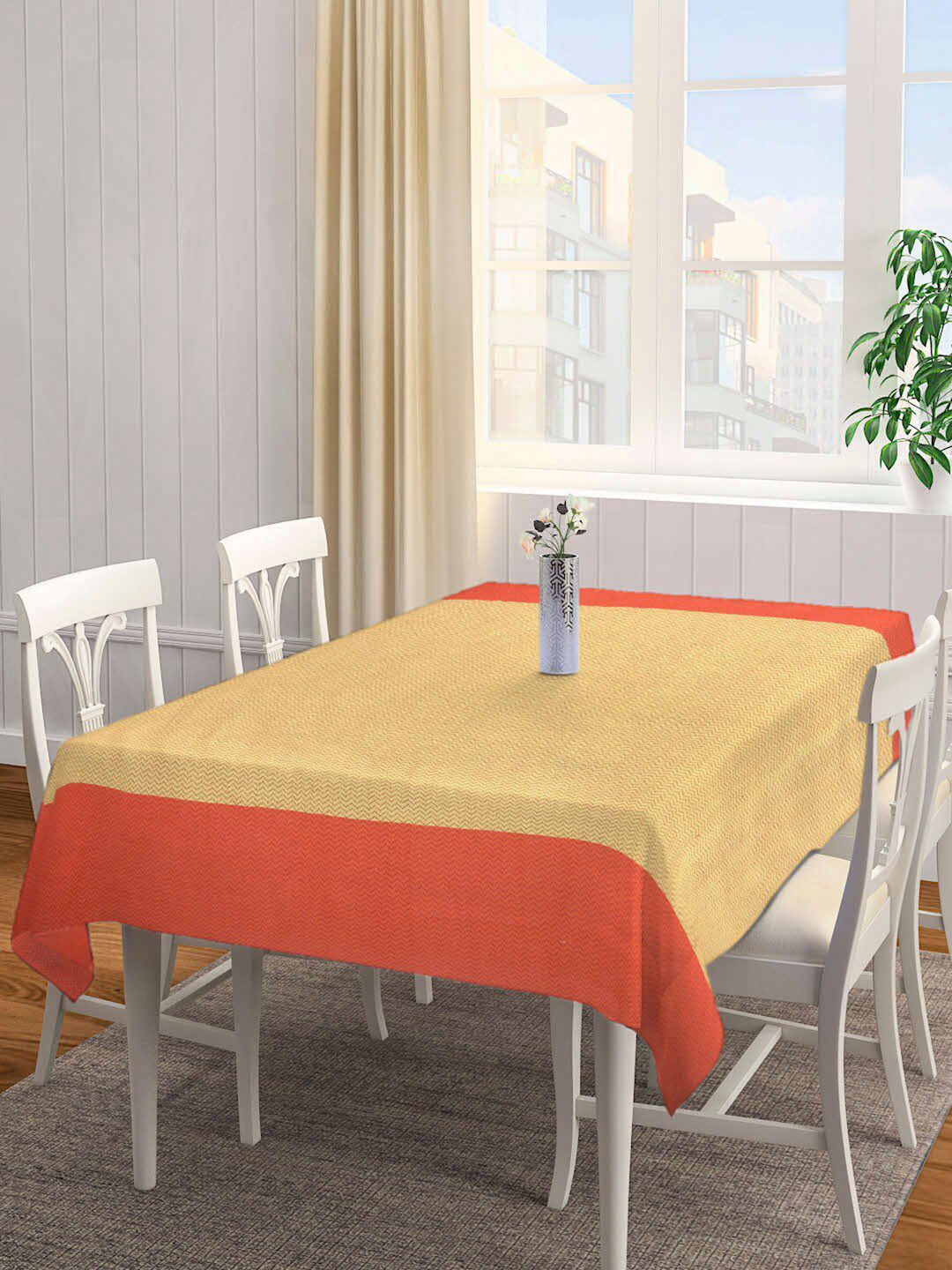 Arrabi Red & Beige Handwoven 8-Seater Rectangle Cotton Table Cover Price in India