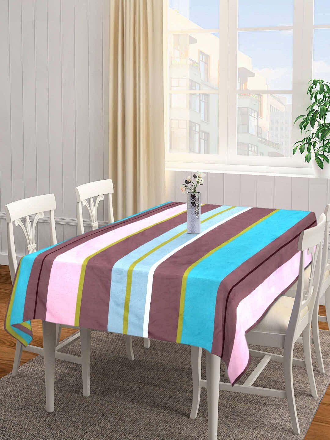 Arrabi  Blue & Brown Striped   8 Seater Rectangle Table Cover Price in India