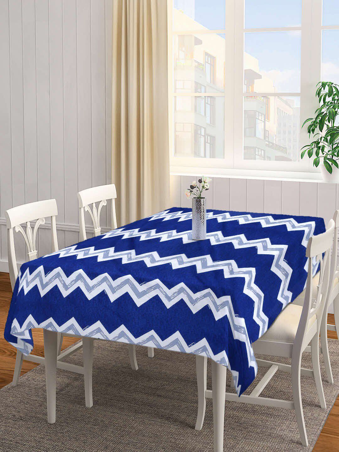 Arrabi Blue & White Printed 8-Seater Rectangle Table Cover Price in India