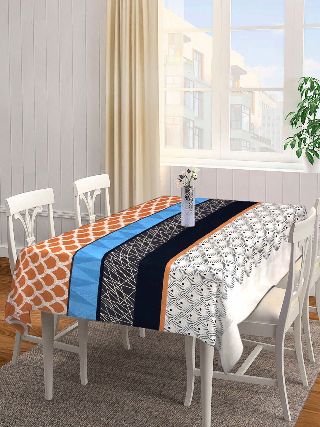 Arrabi  Brown & White Printed 6 Seater Rectangle Table Cover Price in India