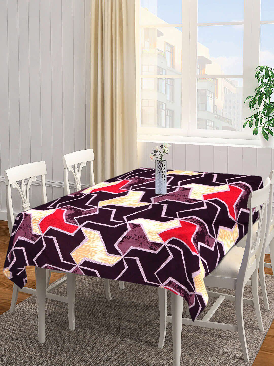 Arrabi Brown & Red Printed 8-Seater Rectangle Table Cover Price in India