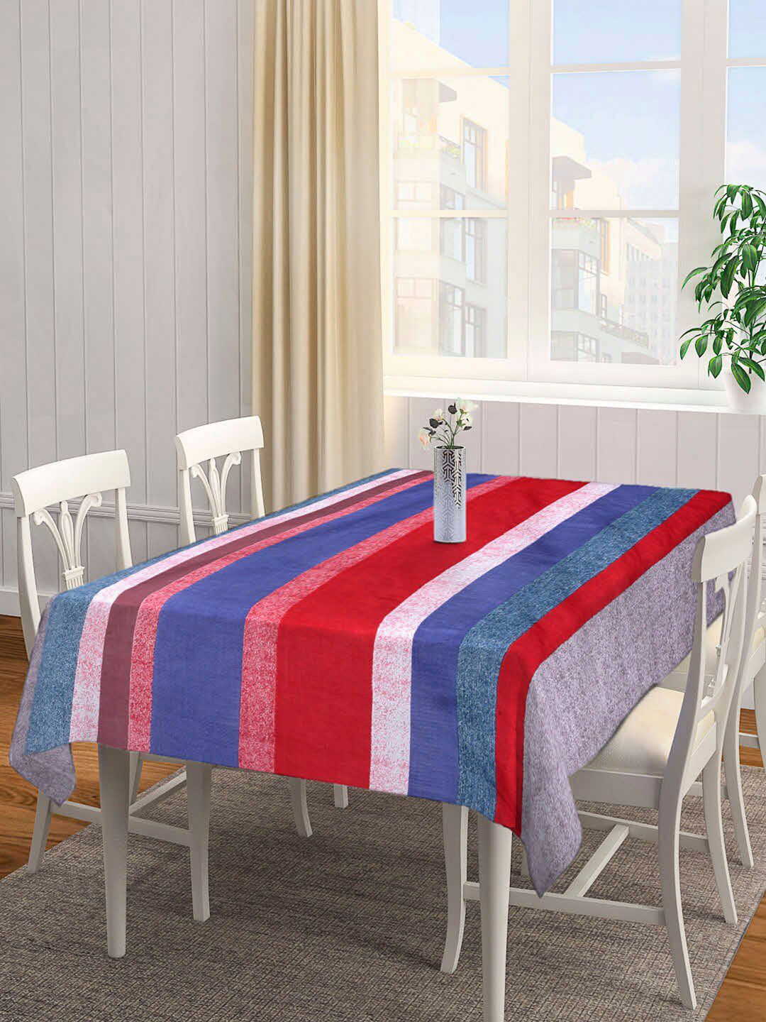 Arrabi Red & Purple Striped 6-Seater Table Covers Price in India