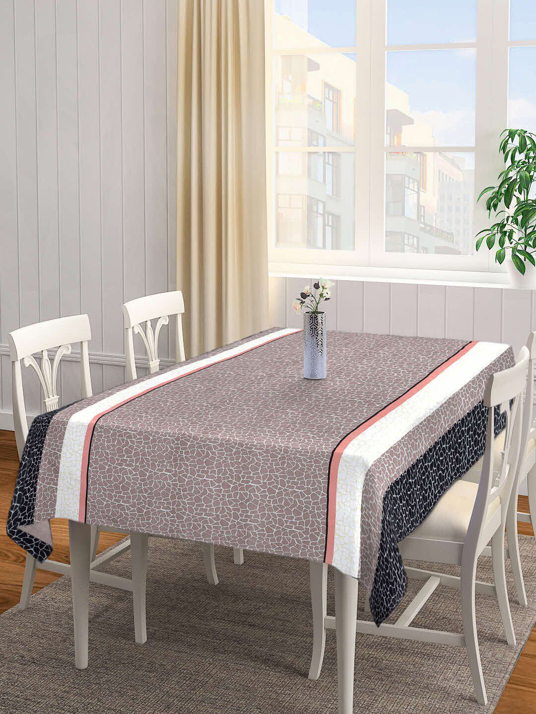 Arrabi Brown & White Printed 6-Seater Rectangle Table Cover Price in India