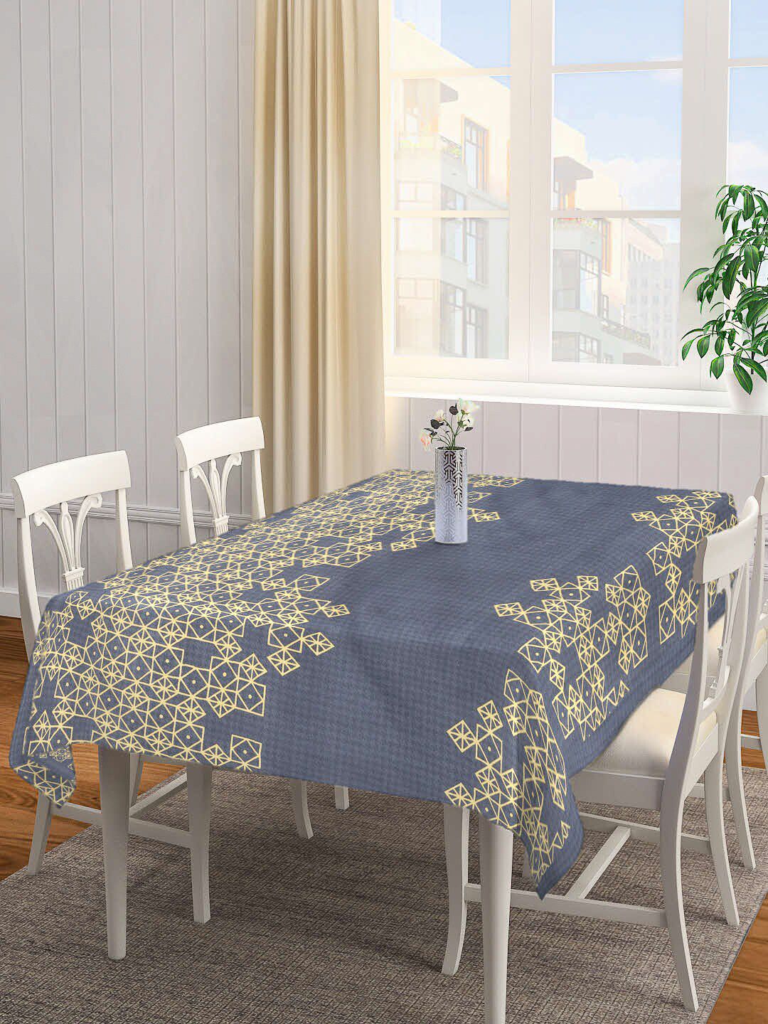 Arrabi Grey & Beige Geometric Printed 6-Seater Rectangular Table Cover Price in India