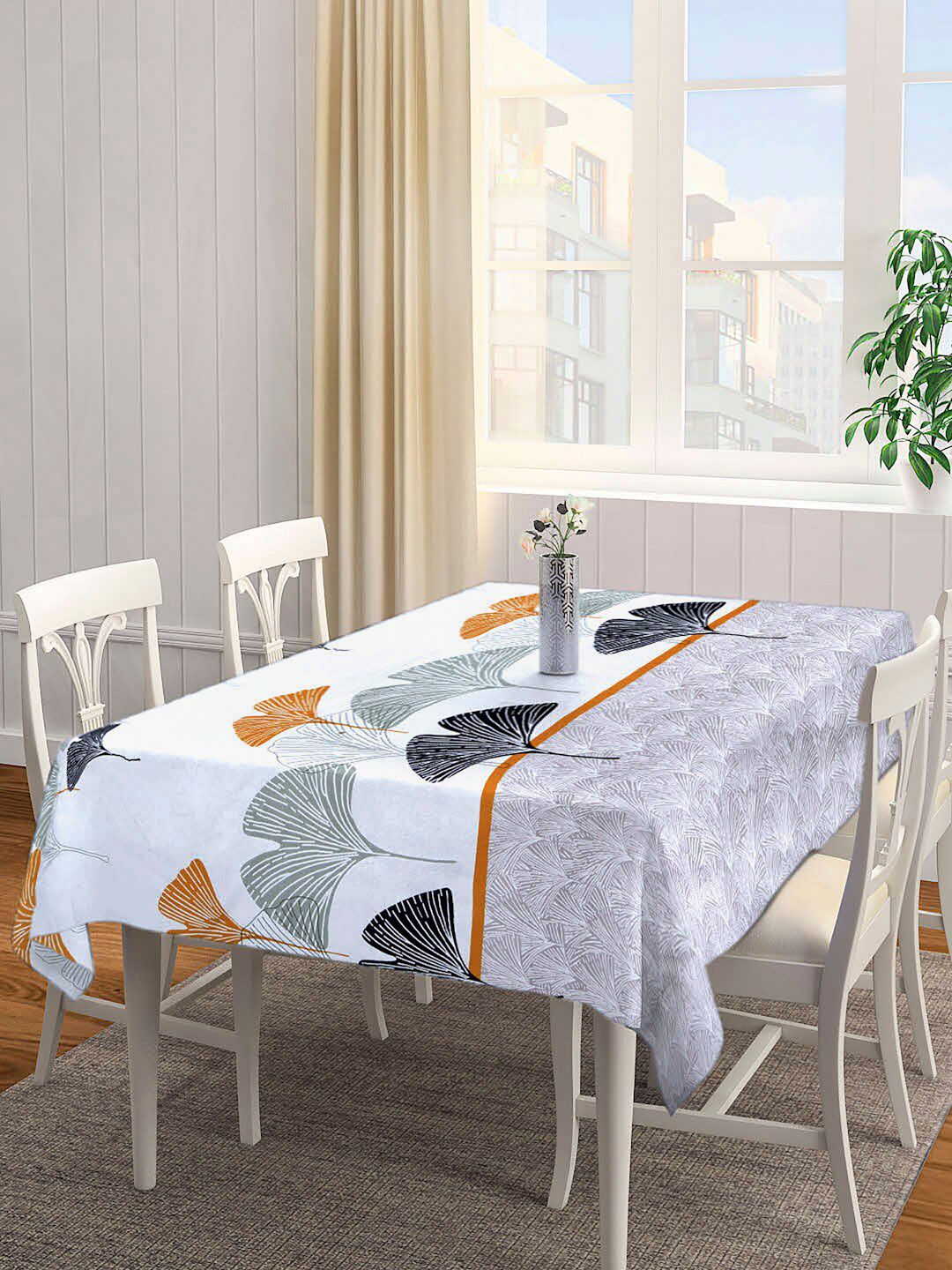 Arrabi Unisex Grey & White Printed Pure Cotton 6 Seater Table Cover Price in India